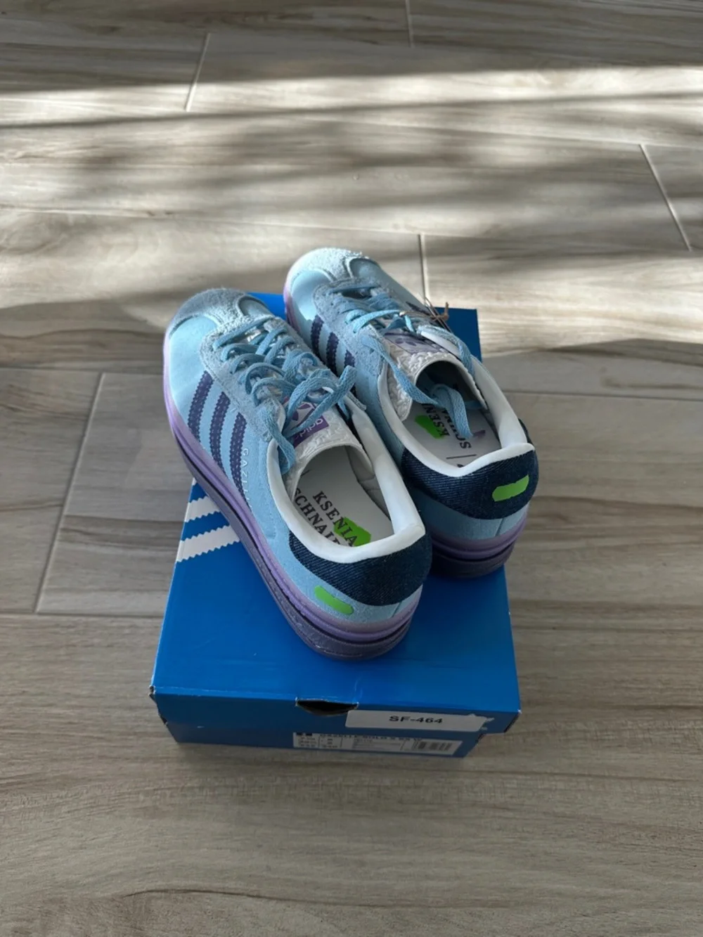 adidas Light Blue Suede & denim Sneakers with Navy Stripes, Size 7 1/2 - Picture 3 of 4